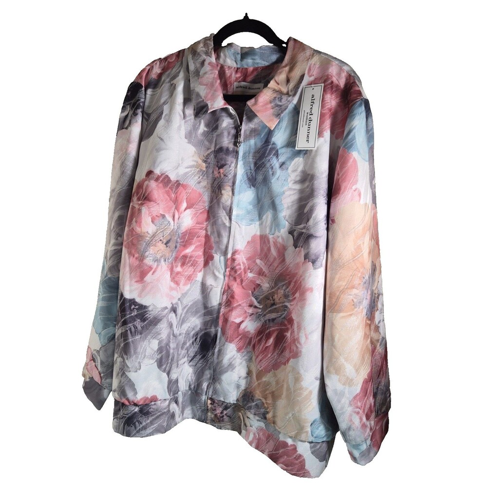 NWT Alfred Dunner Womens 24W Floral Full Zip Lightweight Jacket Pastel Bomber